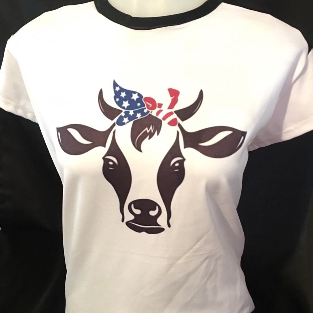 Patriotic America Pride ,Cow ,Top Shirt , Large